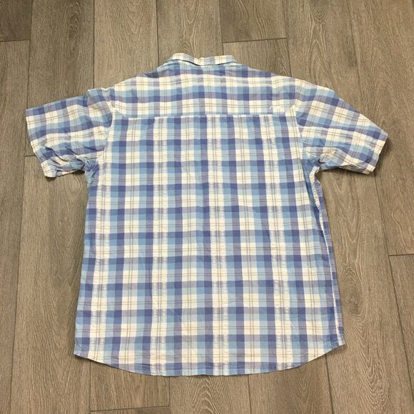 MK Mountain Khakis 100% cotton Blue White Plaid Button up Shirt Mens XL - Picture 2 of 8